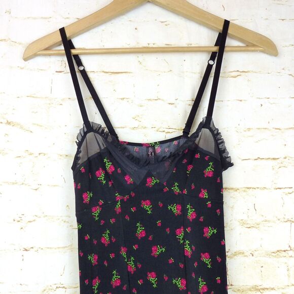 VTG Victorias Secret Slip Dress S Black Roses Ruffles Sexy Little Thing Y2K 90s - Picture 10 of 14